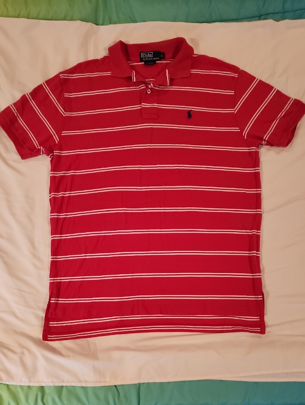 Polo by Ralph Lauren Red & White Striped Polo Shirt - Size Larg